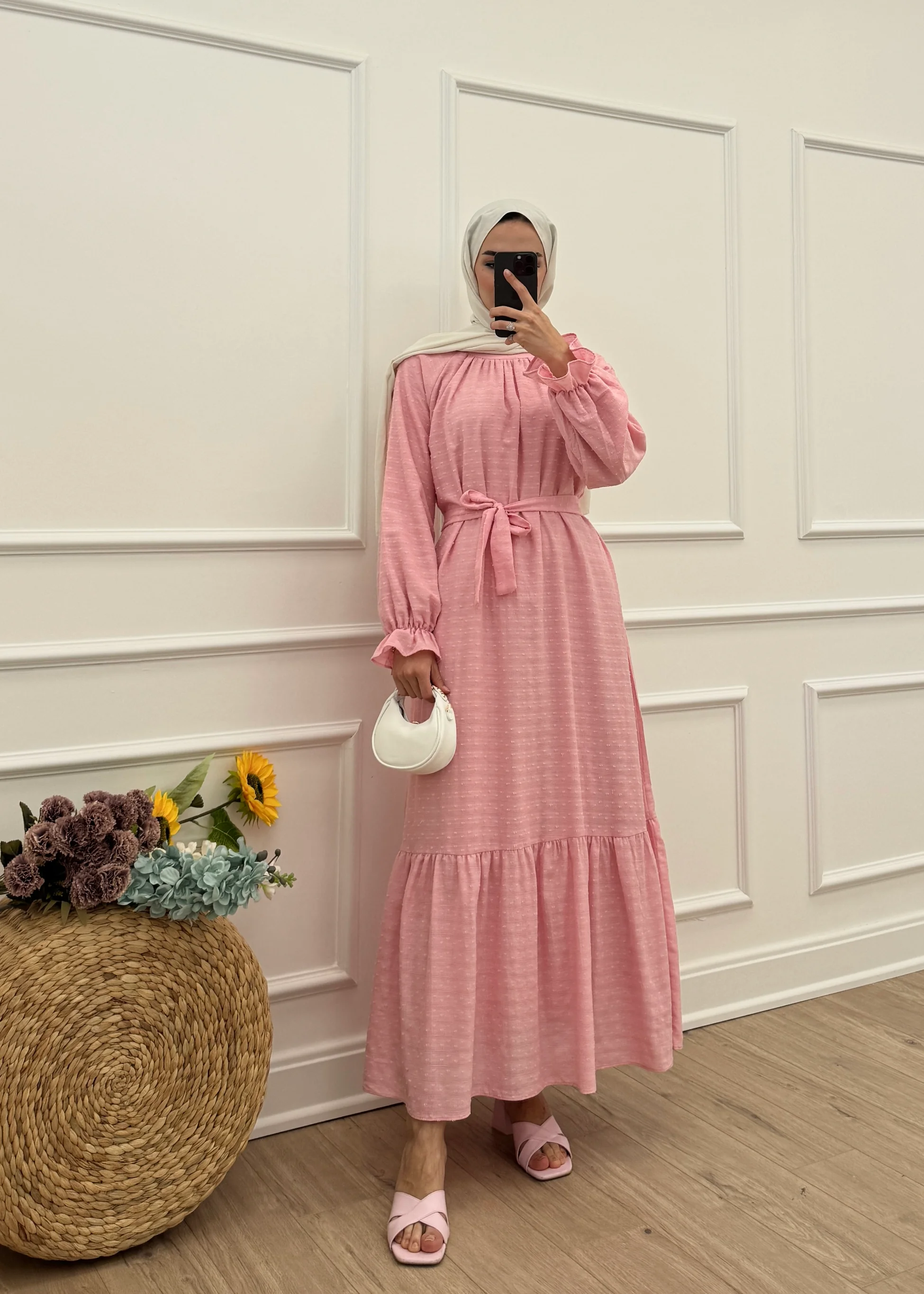 9139 - Ponpon Elbise | Pembe