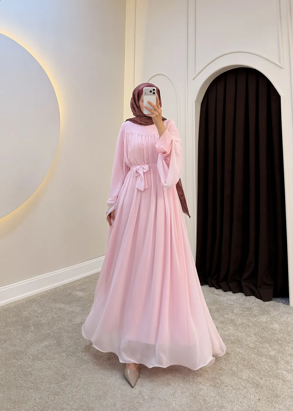 Yoryo Şifon Elbise Pembe