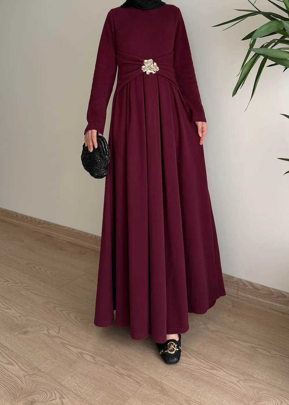 631 - Sole Elbise Bordo